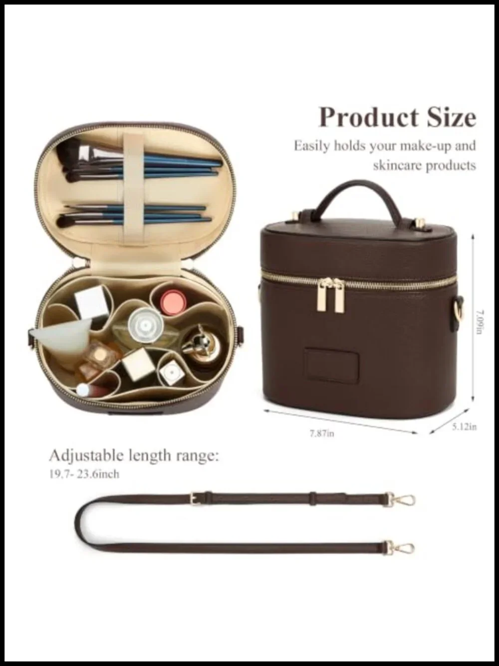 PU Leather Waterproof Makeup Bag Travel Vanity Cosmetic Case with Removable